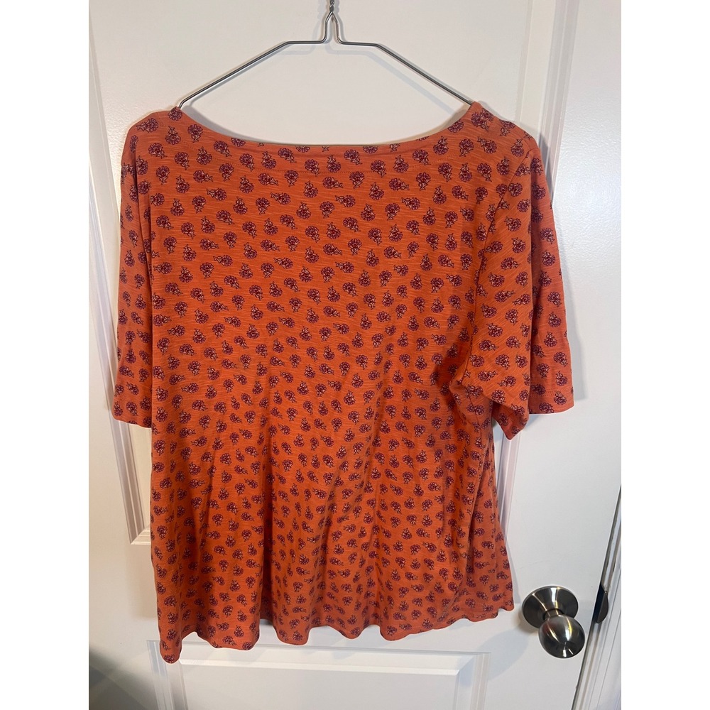 J. Jill Womens Tee Pima Slub Elbow-Sleeve Floral Orange L - Picture 3 of 5